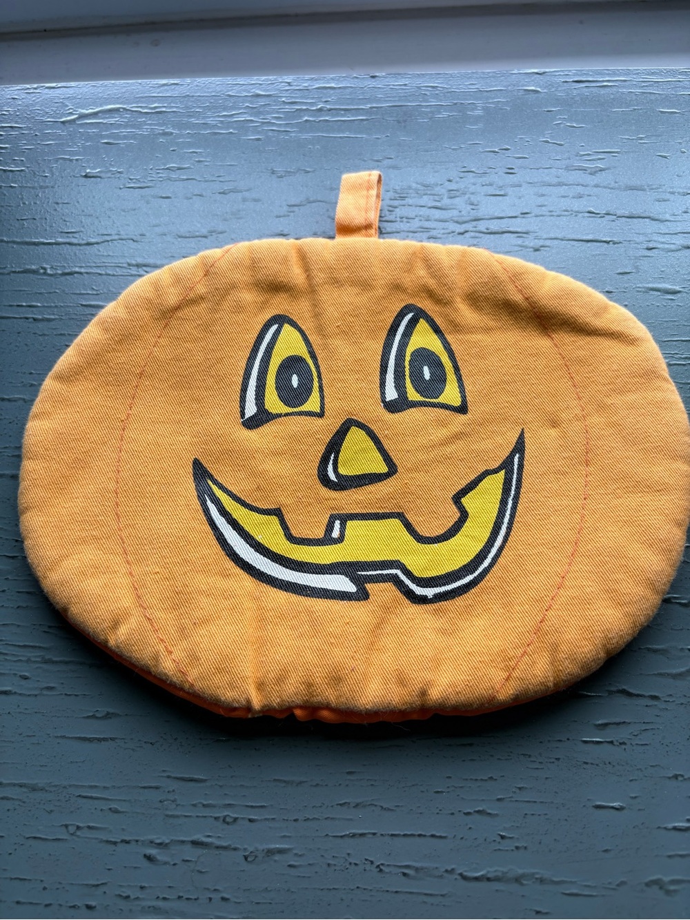 Vintage Halloween Pumpkin Pot Holder Jack O Lantern Fabric Hot Pad Trivet Orange